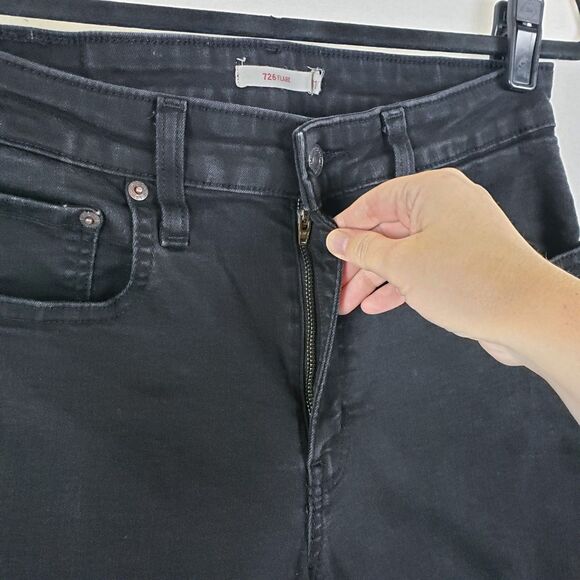 Levi's Womens 726 Flare Jeans Black Size 31 Dark Academia Dark Bohemian Rocker - Picture 4 of 12